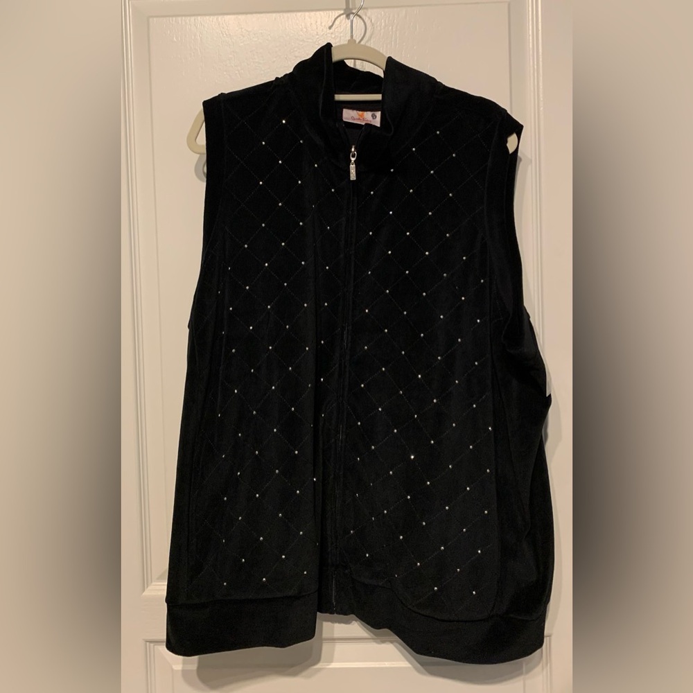 Quacker Factory Black Velour Rhinestone Vest 2X